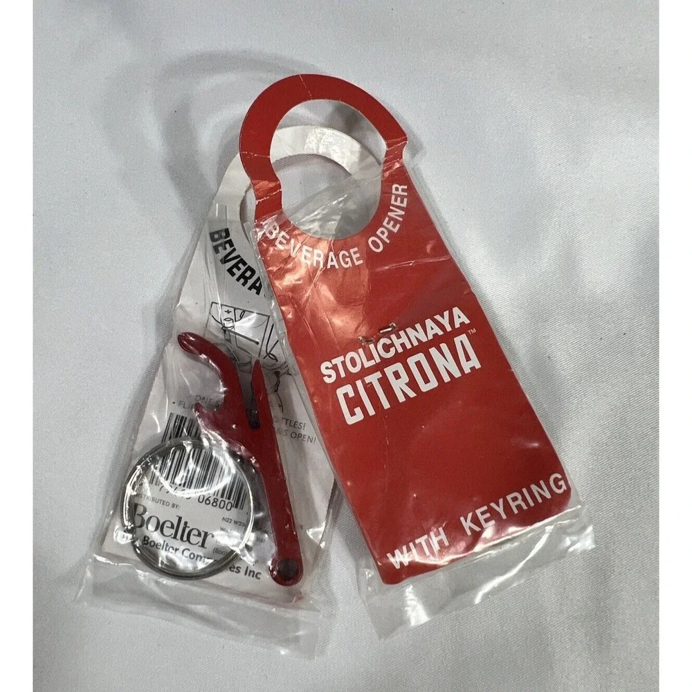 2 Stolichnaya Citrona Red Beverage Bottle Openers with Keyrings Boelter USA